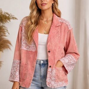 POL Pink‎ and Lace Demin Jacket Size Medium